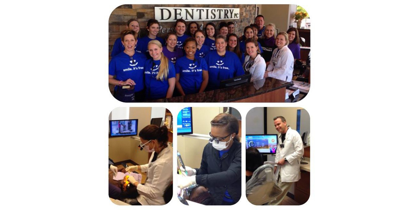 Collage of images of dental team members participating in community service day
