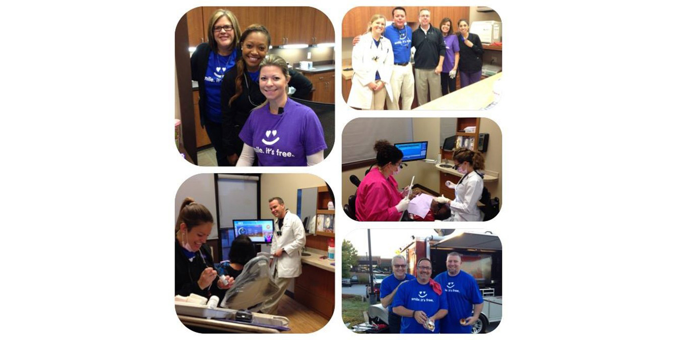 Collage of images of dental team members at community event