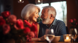 two people with dentures having a romantic dinner